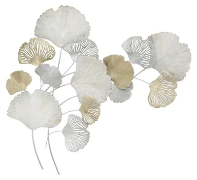 Immagine prodotto di Pannello decorativo da parete Silvy con foglie di ginkgo in ferro bianco e oro 85x113 cm