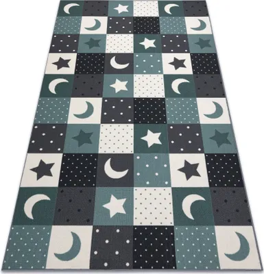 Produktbild von Teppich für Kinder STARS Sterne türkis / grau Blau 100x250 cm