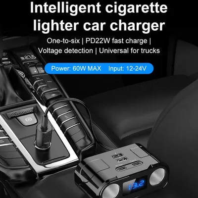 Obrázek produktu pro Autonabíječka PD+QC3.0+dvojitý USB adaptér s funkcí rychlého nabíjení, rozbočovač se 2 zásuvkami, 12–24 V, s LED indikací napětí pro osobní automobily, nákladní vozy a SUV
