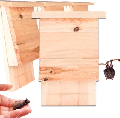 Produktbild von BigDean 4er Set Großer Fledermauskasten aus Massivholz - Fledermaus Nistkasten - Hand Europe - Fledermaushaus fertig montiert