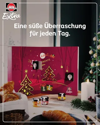 Produktbild von Schwartau Adventskalender 2025 mit 24 Mini Marmeladen, Konfitüren, Gelees & Honig, süßer Frühstücks Adventskalender Geschenk für Erwachsene & Kinder