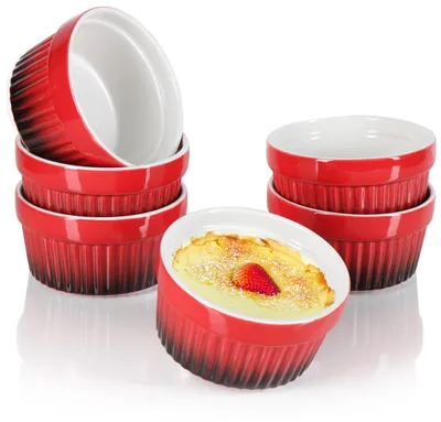 6er-Set ofenfeste Keramikschalen, rot, 185 ml, Ø 9 cm