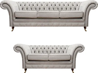 Zdjęcie produktu dla zestaw 2 sof trzyosobowych i dwuosobowych Chesterfield z tapicerowanym siedziskiem