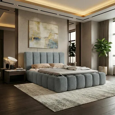 Produktbild von LUXKOR24 Polsterbett VELORA 180x200cm mit Bettkasten & Metallgestell - Bouclé Stoff  GRAU CORAL