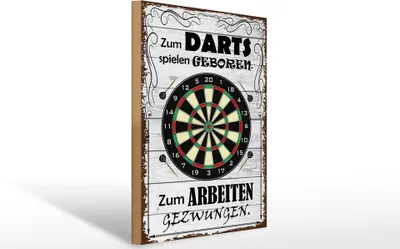 Produktbild von Holzschild zum Darts spielen geboren, 40 x 30 cm, Holzschilder Spruch Sport Hobby