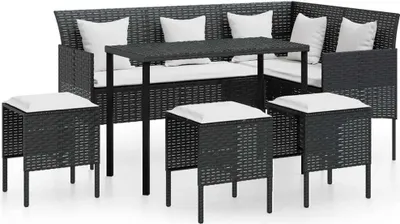 Produktbild von vidaXL 5-tlg. Sofagarnitur in L-Form mit Kissen Poly Rattan Schwarz