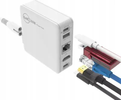 Immagine prodotto di Caricabatteria per laptop e telefono GAN 65W Docking station HDMI 4K RJ45 USB C