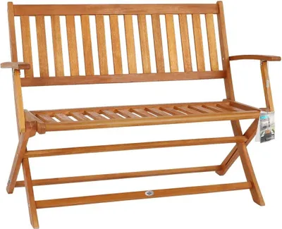 Image de Banc de jardin pliable en bois d'eucalyptus, 2 places, 120 cm