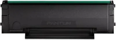 A black toner cartridge with a green top edge, shown from the front.