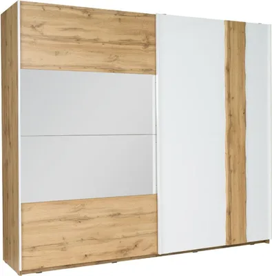 Obrázek produktu pro Velká zrcadlová šatní skříň 250 cm GARZON - dub wotan / alpská bílá