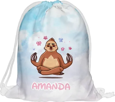Produktbild von Kinder Turnbeutel mit Namen Beutel Fullprint Tasche Gymsac Jutebeutel Print Bag Fitness Junge Mädchen Faultier [010]