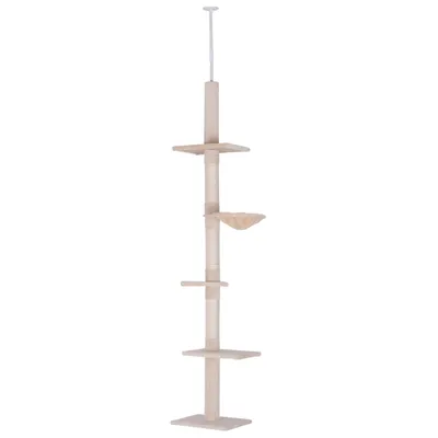 Produktbild von Kratzbaum Deckenhoch höhenverstellbar, stabiler Katzenbaum mit Sisalsäulen, Katzen Kletterbaum, Beige, 40 x 34 x 230-260 cm