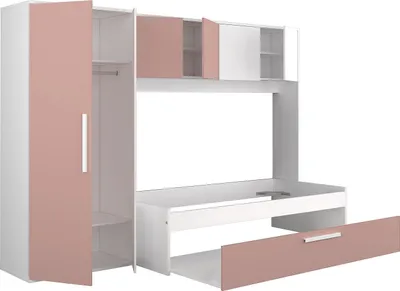 Immagine prodotto di Letto estraibile 2 x 90 x 200 cm - Con armadio - Rosa e bianco - LUMOKA