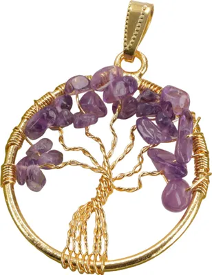 Produktbild von Lebensbaum Amulett, Goldener Kettenanhänger `Tree of Life` - Amethyst, Gold-Farben, Messing, Kettenanhänger, Amulette, Modeschmuck
