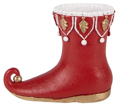 Imagen del producto de Figura decorativa navideña de Clayre & Eef, con forma de bota, de 14x5x11 cm, color rojo, fabricada en plástico