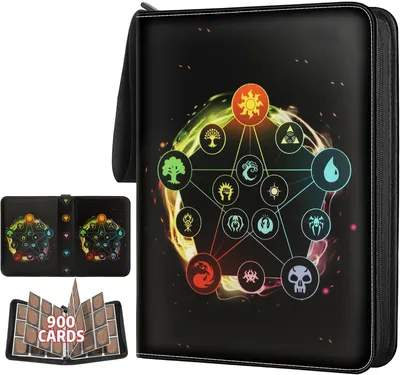Image de Album pour cartes à collectionner MTG, d'une capacité de 900 cartes, classeur MTG pour cartes standard, album pour cartes à collectionner YGO/PTCG pour enfants (9 compartiments, noir)