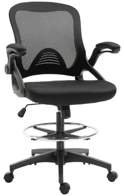 Produktbild von Ergonomischer Bürostuhl - Schreibtischstuhl - Hochklappbare Armlehnen - Verstellbarer Fußring - Höhenverstellbar - Drehbar - Wippfunktion - Schwarzer Netzbezug