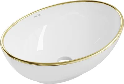 Produktbild von Ovales Aufsatzwaschbecken Weiß Gold 40,5x33 cm Moderne Keramik Waschschale für Badezimmer & Gäste WC