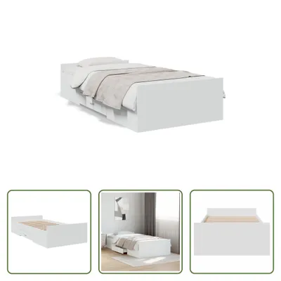 Zdjęcie produktu dla The Living Store Rama łóżka z szufladami biała 90x200 cm materiał drewnopochodny