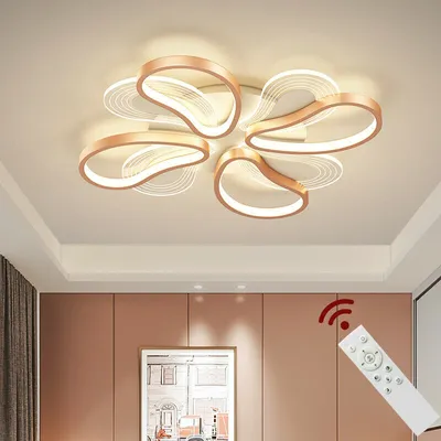Zdjęcie produktu dla Lampa sufitowa LED 2139-4MS 60cm różowe złoto lakierowana metalowa rama pilot zdalnego sterowania kolor światła/jasność regulowana ściemnialna lampa LED do salonu