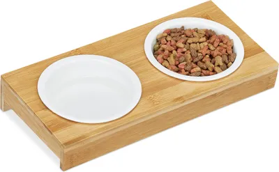 Produktbild von relaxdays Doppelnapf Bambus & Keramik