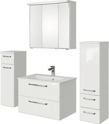 Produktbild von Pelipal Badmöbel-Set Kumba BxHxT 137 x 200 x 50 cm Frontfarbe weiß glanz mit Mineralguss-Waschtisch weiß, Midischrank un