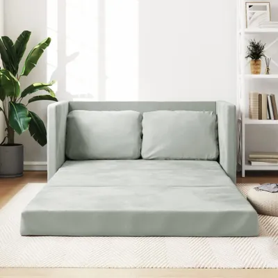 Produktbild von Möbel Bodensofa mit Schlaffunktion Hellgrau 122x204x55 cm Samt - Klassische Sofas &43399