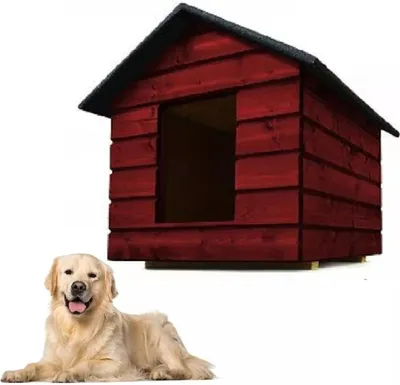 Produktbild von QLS Hundehütte Größe L mit Vorhang Isoliert Winterfest Mahagoni Outdoor 11003