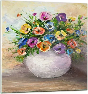 Produktbild von Bilder auf glas - Blumen Blumenstrauß Vase bunt - 60x60cm - Glasbilder - Wandbilder - Kunstdruck - zum Aufhängen bereit - Wanddekoration aus Glas - Glas Bilder - Wandbild auf Glas - GAC60x60-2915