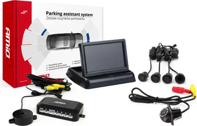 Image de Kit d'aide au stationnement TFT02 Moniteur 4,3" avec caméra HD-305-LED et 4 capteurs Noir "Or