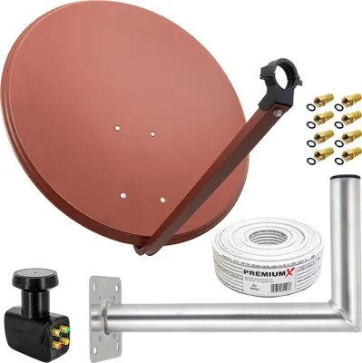 Produktbild von PremiumX SAT Anlage 80cm ALU Antenne Quad LNB 50m Kabel Wandhalter 45cm