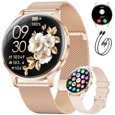 Produktbild von Smartwatch Damen AMOLED Display 9mm Ultradünn mit Bluetooth-Anruffunktion Elegante mit Herzfrequenz und Schlaf 120+ Sportmodi Frauen-Gesundheit Roségold