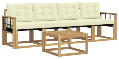 Produktbild von vidaXL Outdoor-Sofagarnitur mit Kissen 5 pcs Weiß und Creme
