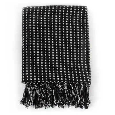 Image de vidaXL Jeté de canapé en coton à carreaux 125x150 cm noir