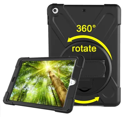 Produktbild von Mobigear SureGrip XGuard Hülle für iPad 6 (2018) – Kunststoff, Silikon, Rückseite mit Standfunktion – Schwarz