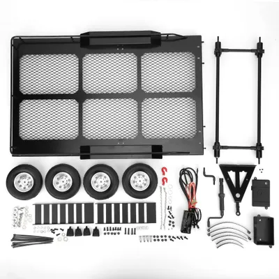Image de Remorque de transport pour véhicules RC, compatible avec les modèles RC4WD TRX4 1/10, équipée de quatre pneus