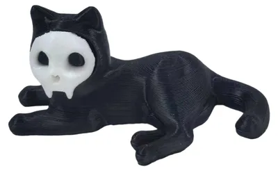 Produktbild von Katzen-Stifthalter, 3D-gedruckte schwarze Katzenfigur mit abnehmbarer Totenkopfmaske für Schreibtisch, Zuhause oder Halloween.