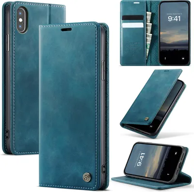 Produktbild von Handyhülle für iPhone X /iPhone XS Hülle Leder mit RFID Schutzhülle Klapphülle Magnet Kartenfach Standfunktion Blau