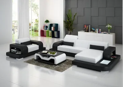 Produktbild von Ledersofa Wohnlandschaft Ecksofa L-förmig 1 Sitzer Garnitur Modern Sofa mit USB