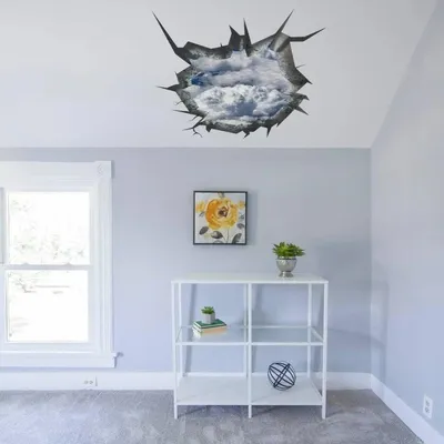 Produktbild von Decords Wandtattoo – blauer Himmel mit 3D-Mauerdurchbruch, 300 x 300 cm