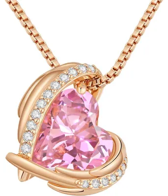Image de Collier pour femme, en or rose, avec un pendentif en forme de cœur et un cristal, livré avec une boîte cadeau