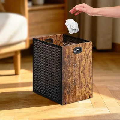 Image de Poubelle élégante en bois et en fer, 16,8 litres