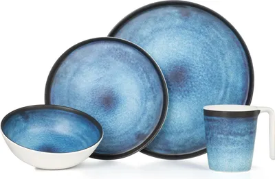 Obrázek produktu pro Sada kempingového nádobí pro 1 osobu, 4 díly | melamin | sada nádobí na piknik | kempingové nádobí Deep Ocean Design