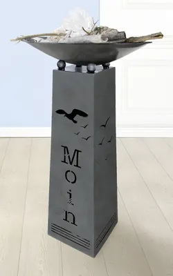 Produktbild von Gilde Schalenständer "Moin" mit Möwen bestehend aus Ständer und Schale antik grau H: 95 cm Ø 46 cm 68988