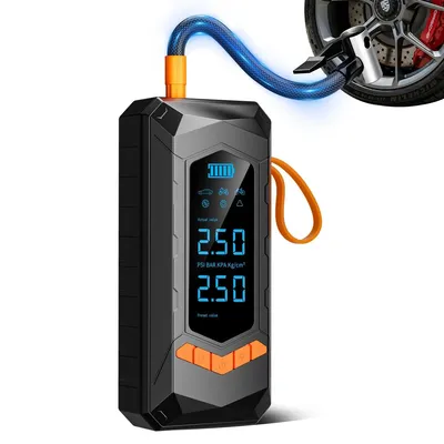 Produktbild von Elektrische Luftpumpe, Reifenluftpumpe, 11.1V, 150PSI, 5400mAh, Digitalanzeige, Typ-C, Notbeleuchtung, Auto & Fahrrad