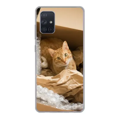 Produktbild von MuchoWow® Handyhülle Schutzhülle Hülle für Samsung Galaxy A51 Katze - Box - Rot Silikon Softcase Handy Hülle - Schutzabdeckung