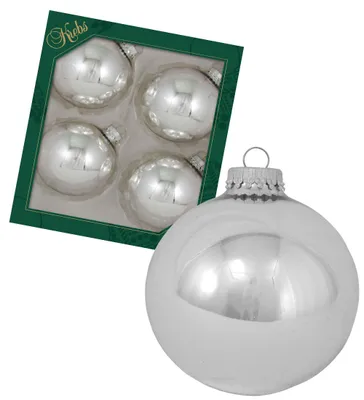 Produktbild von Krebs Glas Lauscha Uni Kugeln Silber - Einfarbige Kugeln zum Anhängen - 4 Stück - 8cm - 78121
