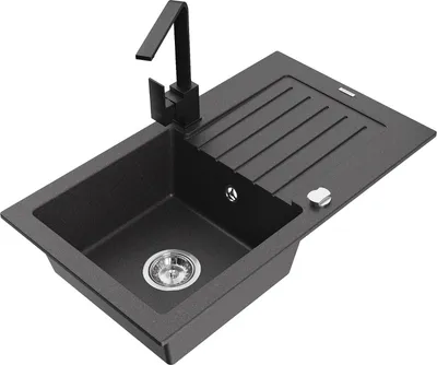 Produktbild von Mexen Pablo 1 Becken-Granitspüle mit Abtropffläche und Mischbatterie Rita, Schwarz gesprenkelt- 6510-76-670300-70