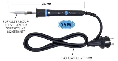 Produktbild von ERSA PTC70 Lötkolben 75W bis 450°C temperaturgeregelter Lötkolben 230V inkl, Ablageständer mit RESISTRONIC-Temperaturregelung – GERMANY
