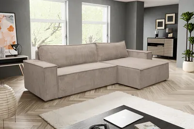 Produktbild von VENASI HUGO XL Ecksofa mit Schlaffunktion und Bettkasten Cord Schlafsofa Eckcouch Sofa Braun